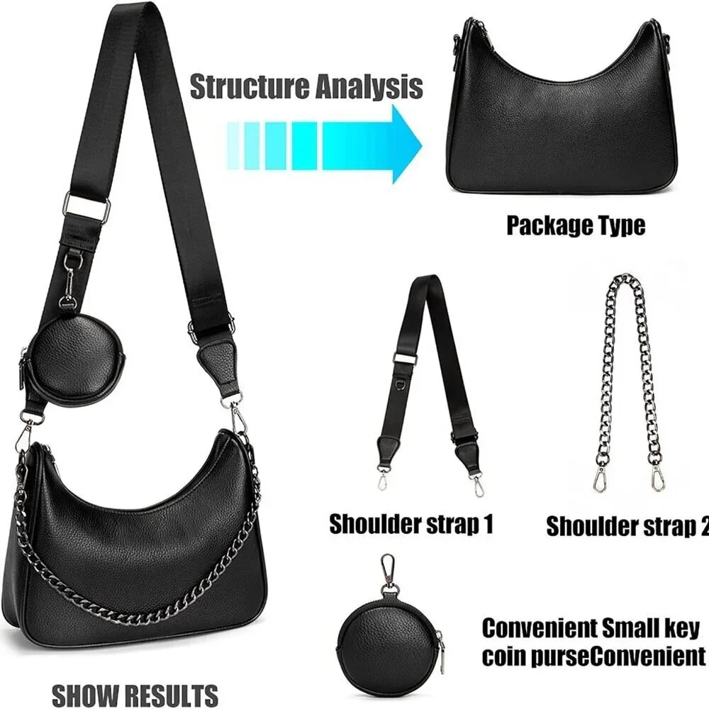 Crossbody Hobo Handbag PU Leather Women with Coin Pouch Multiple Straps